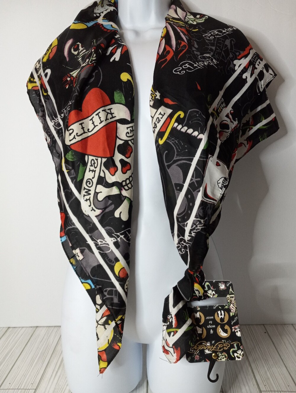 Ed Hardy Y2K Skull Graphic Print Versatile Scarf